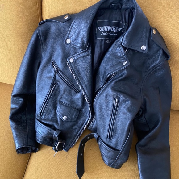 Leather Biker Jacket Genuine Leather Vintage - Picture 6 of 9